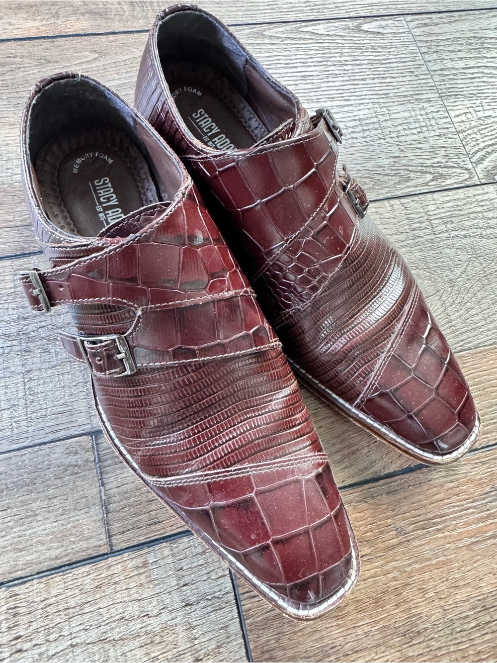 Stacy Adams Men's Burgundy Croc-Embossed Double Monk Strap Oxfords (Gently Used)